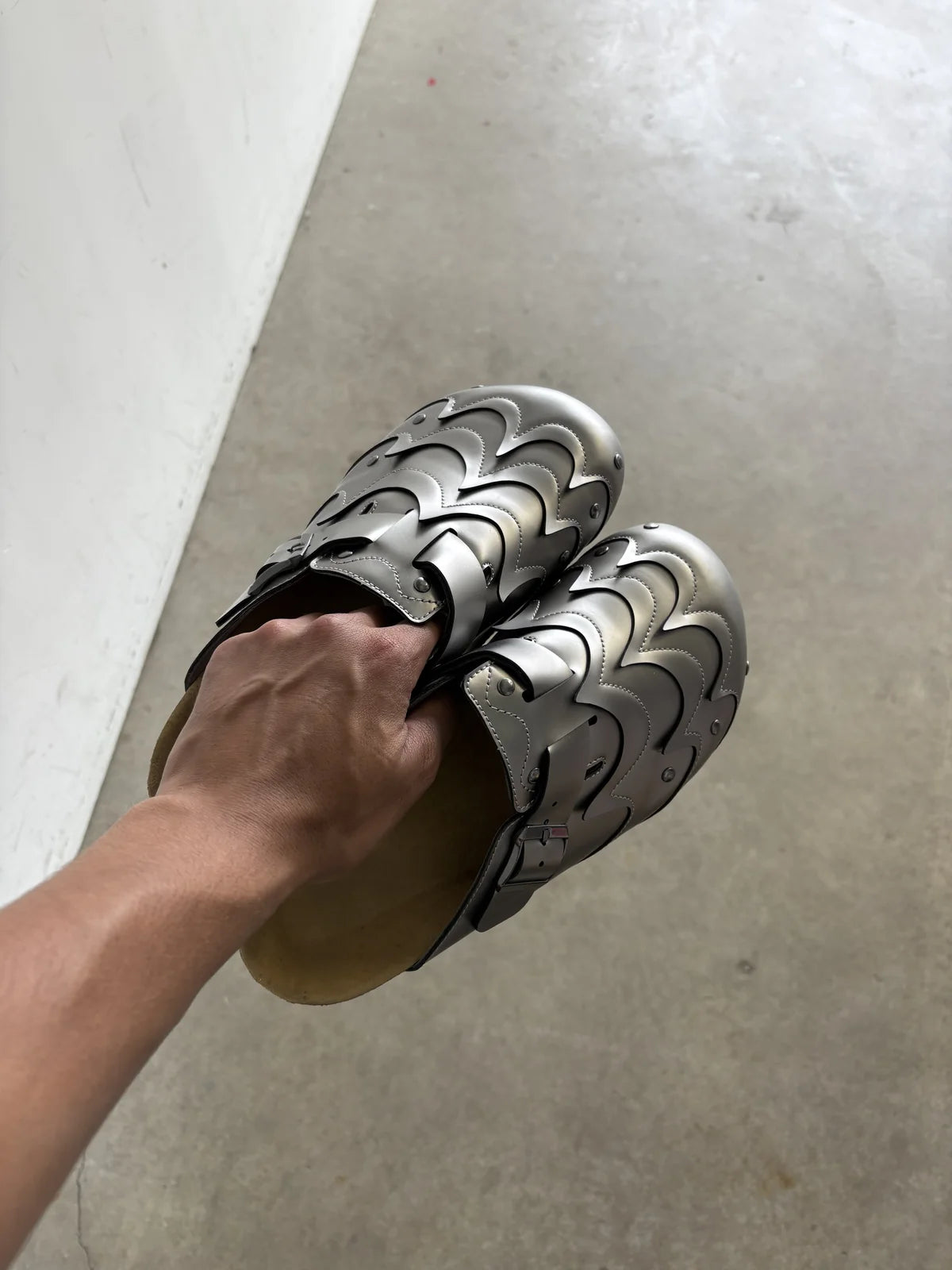 Grey Armor Mule shoes